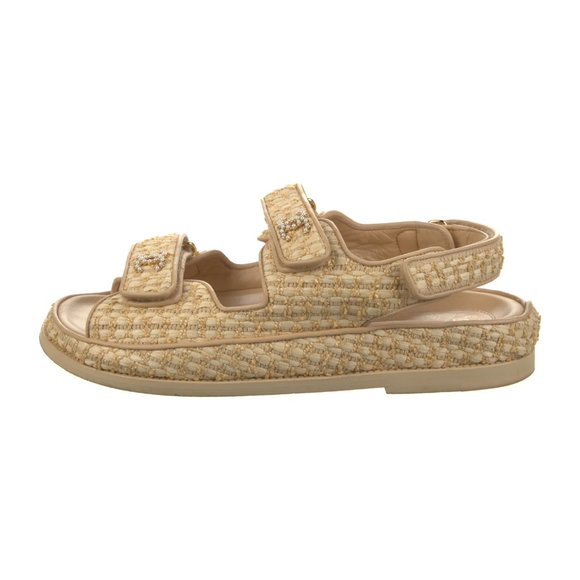 CHANEL Interlocking CC Logo Raffia Espadrilles Dad Sandals Size: 9.5 | IT 39.5 - Picture 1 of 11